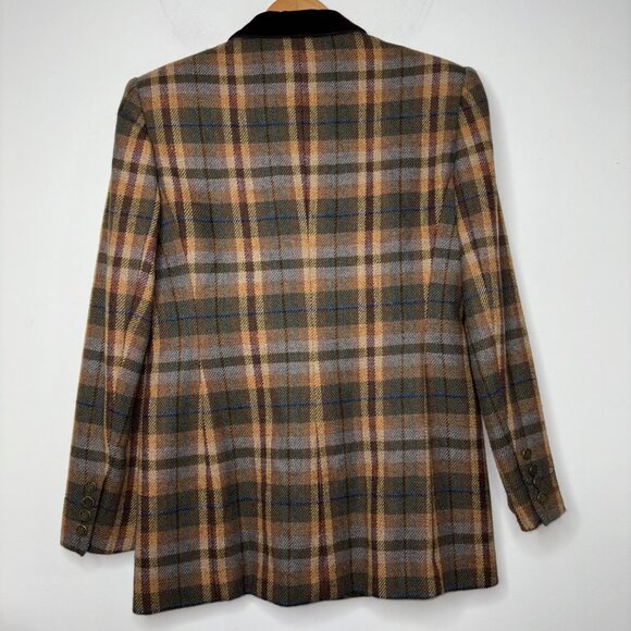Vintage Evan Picone Tweed Double Breasted Blazer Size 4 Brown Plaid Wool Jacket - Picture 7 of 16